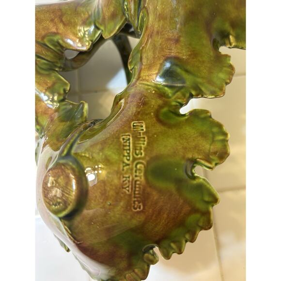 Vintage MCM Style 3 Leaves Handled Candy Dish Greens Browns Mullins Ceramics‎ KY - Picture 7 of 7